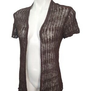 Coldwater Creek Brown knit open front short sleeve cardigan boho Womens Medium